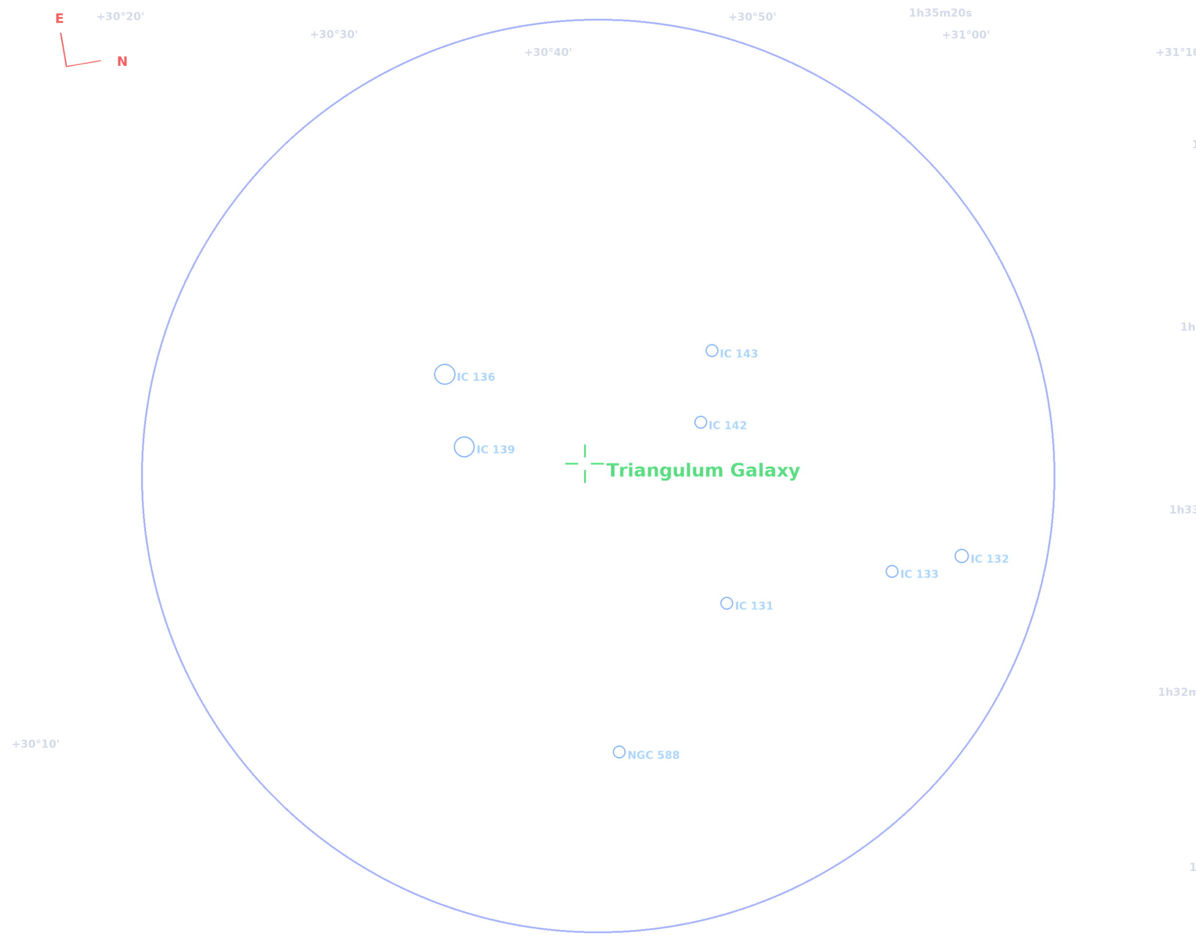 Messier 33 - 25 Septembre 2014 — repérage des objets